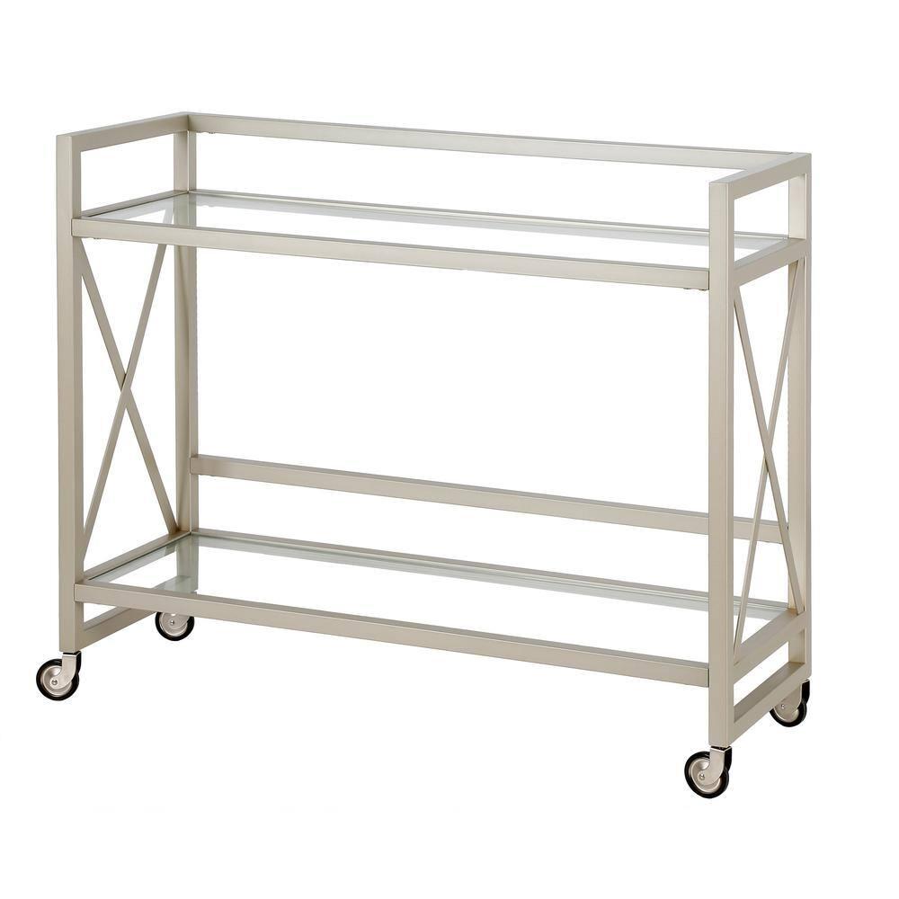 Evelyn&Zoe Contemporary Metal Bar Cart with Glass Shelf