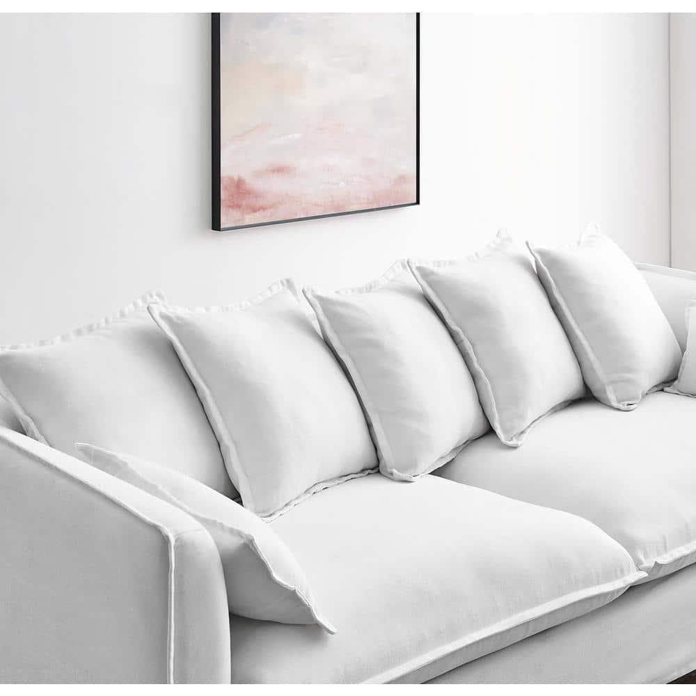Avalon Slipcover Fabric Sofa White - Modway: Coastal Modern Style, Wood Frame, 7 Pillows