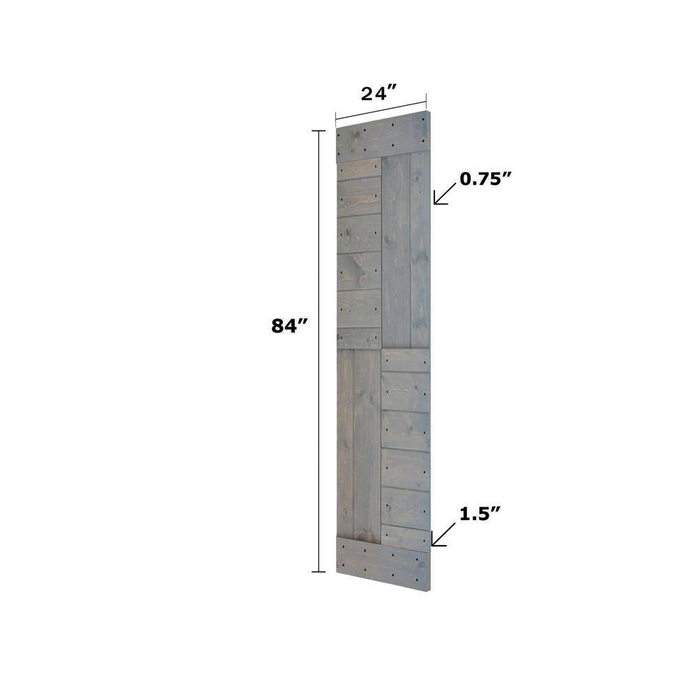 S SERIES 24in. X 84in.French Gray Finished DIY Knotty Pine Wood Sliding Barn Door Slab