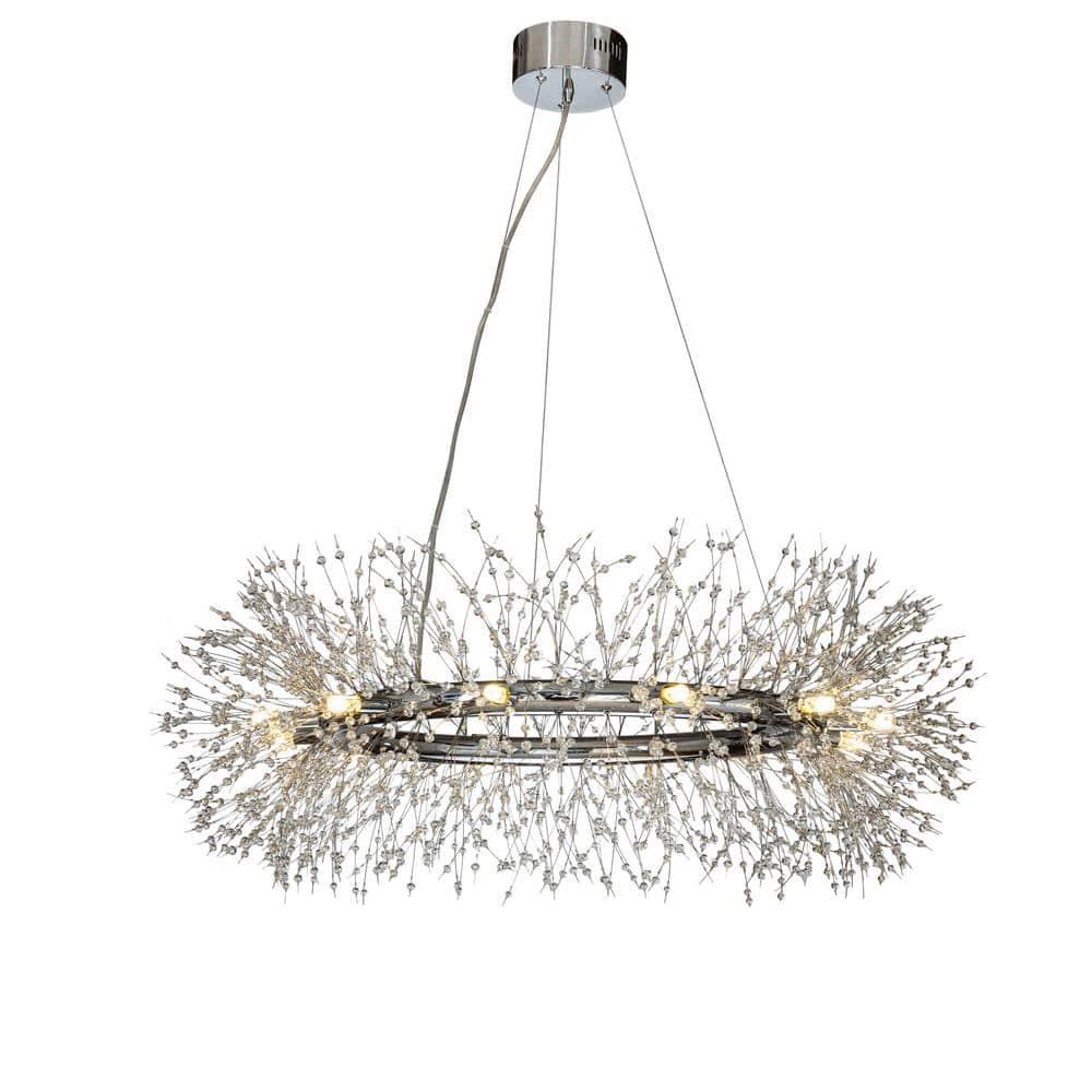 AloaDecor Modern Firework Crystal Chandelier for Dining Room and Living Room Chrome 12 W:39.37*H:15.75in 13 to 24 Inches Chrome 37 to 48 Inches