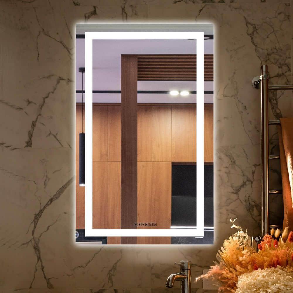 20"x30" inches LED Dimmable Bathroom Mirror Rectangle LED Lighted Wall Mounted Mirror for Vanity Room with Touch Button and Anti-Fog Function by Fab Glass and Mirror