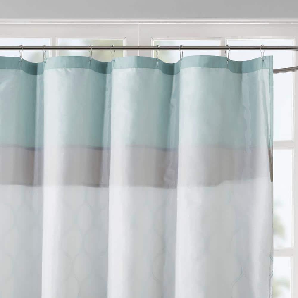 Stacie Embroidered Shower Curtain Seafoam - 510 Design: Paisley Microfiber, Easy Care, Buttonhole Top