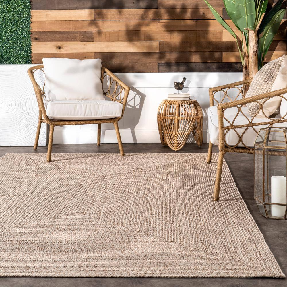 nuLOOM 2' x 14' Solid Hand Braided Indoor/Outdoor Area Rug, Pet-Friendly, High Traffic, Weather Resistant, for Patio, Balcony, Bedroom, Living, Dining Room, Wynn Tan
