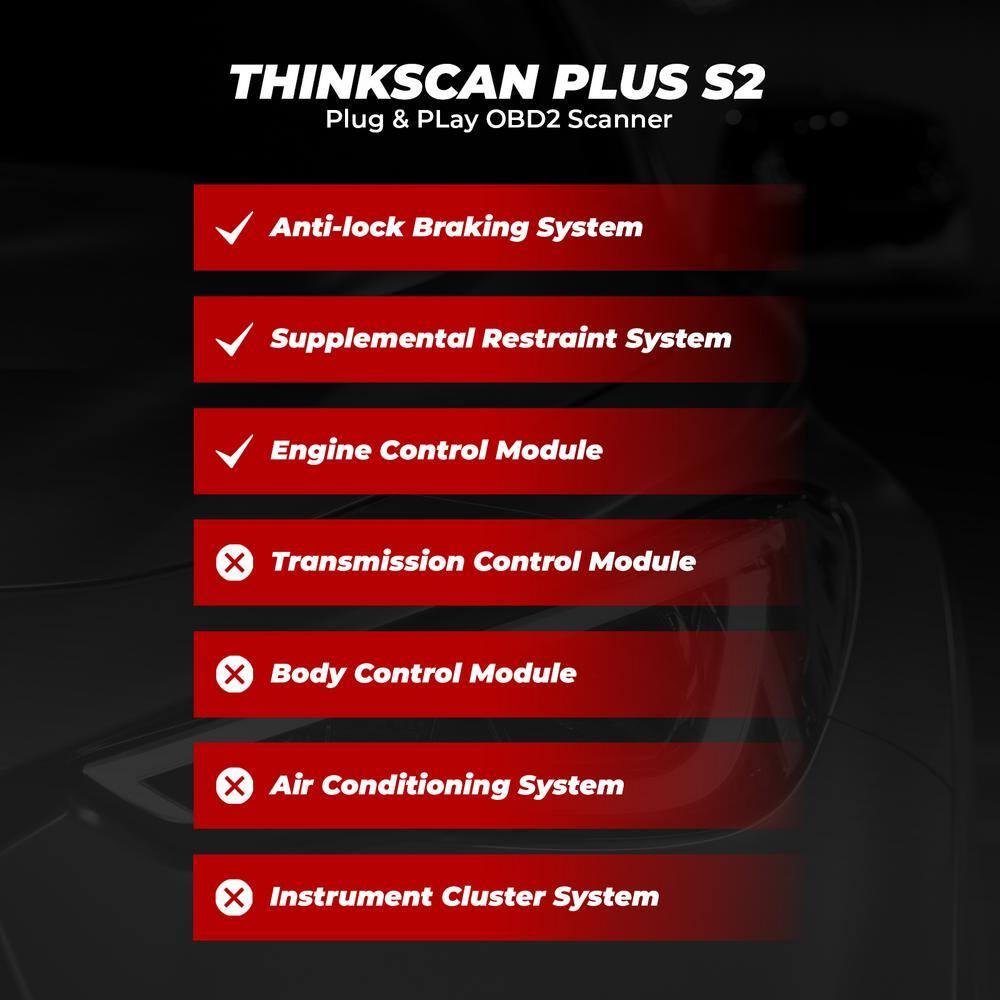 THINKSCAN PLUS S2 - OBD2 Car Diagnostic Scanner with 3 System Reset Functions Check Engine/ABS/SRS Code Readers Diagnostic Tool