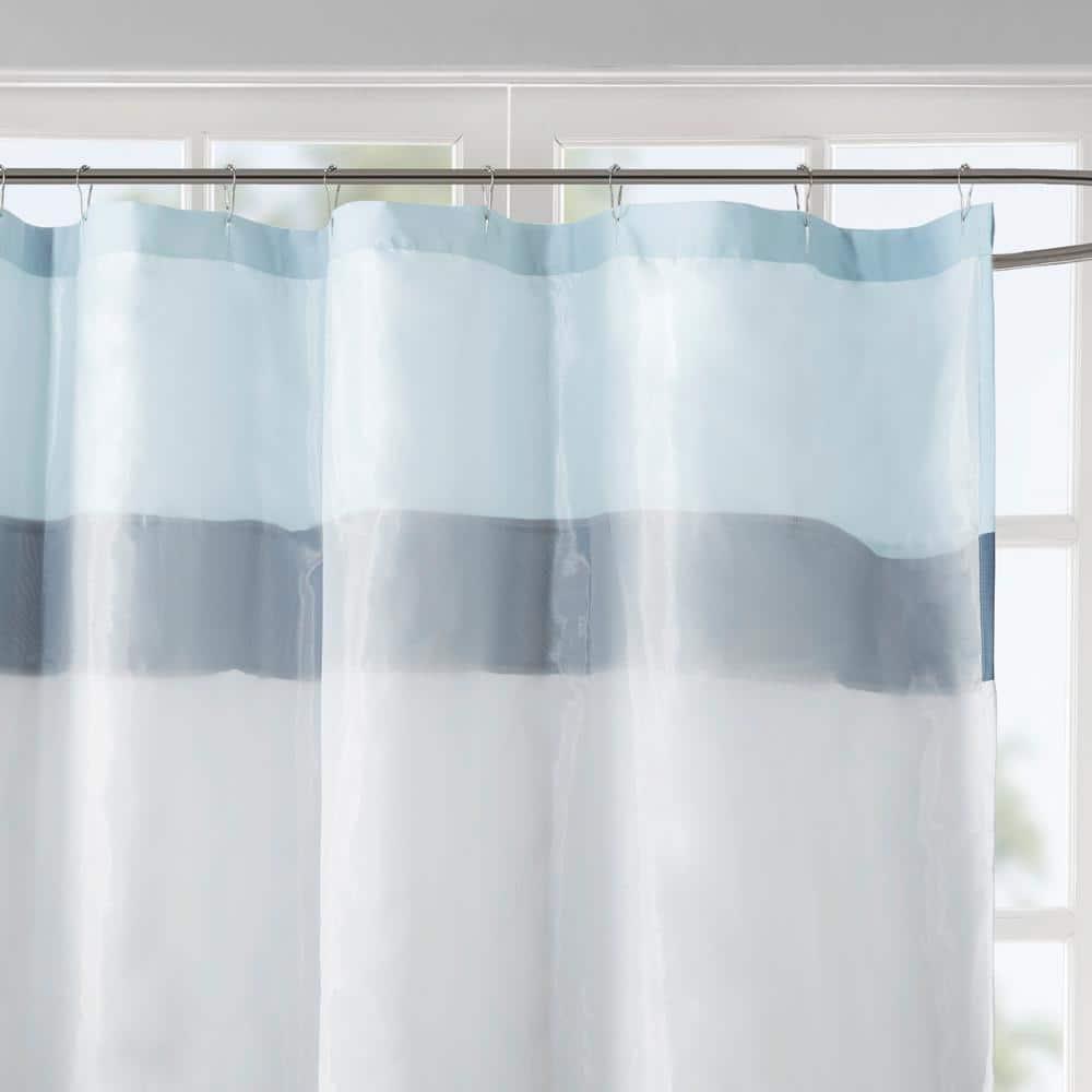 510 Design Shower Stacie Embroidered Shower Curtain Blue: Microfiber, Machine Washable, Non-Slip Backing