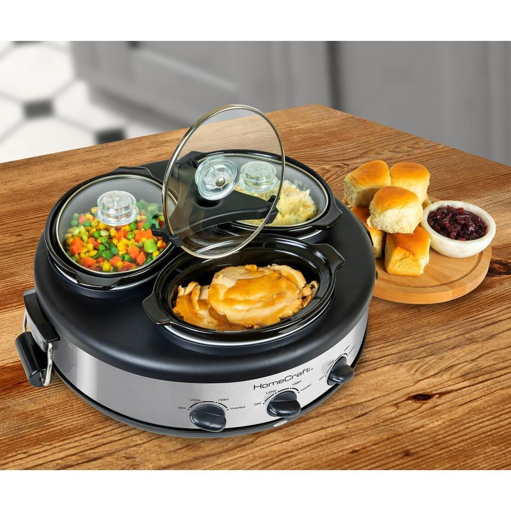 Mega Chef Triple Round Oval 1.5 Quart Stainless Steel Cooker Buffet