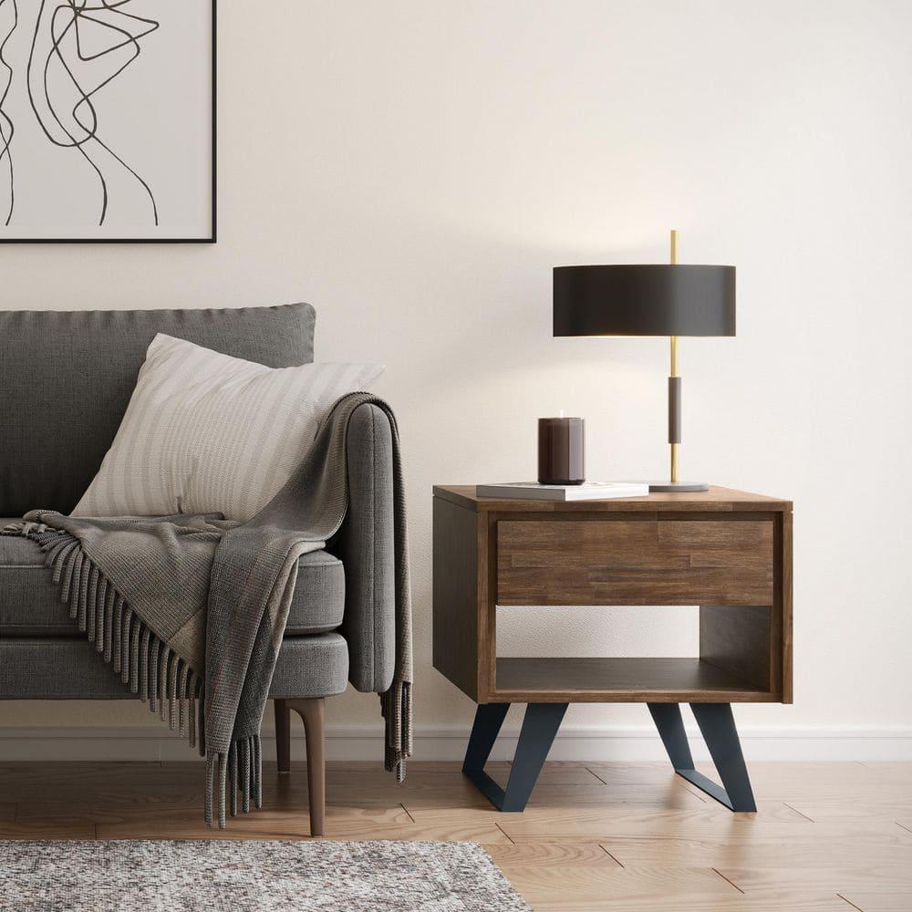 Lowry 22"W Solid Acacia Wood Square End Table with Storage Drawer