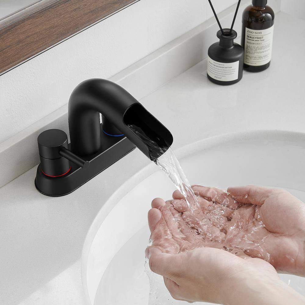 Qomolangma Waterfall Bathroom Faucets 2 or 3 Holes 2 Handles - Black Bathroom Sink Faucets Widespread with Pop Up Drain, Lavatory Mixer Tap with Deck Mount Plate for Bathroom Sink RV Vessel Basin