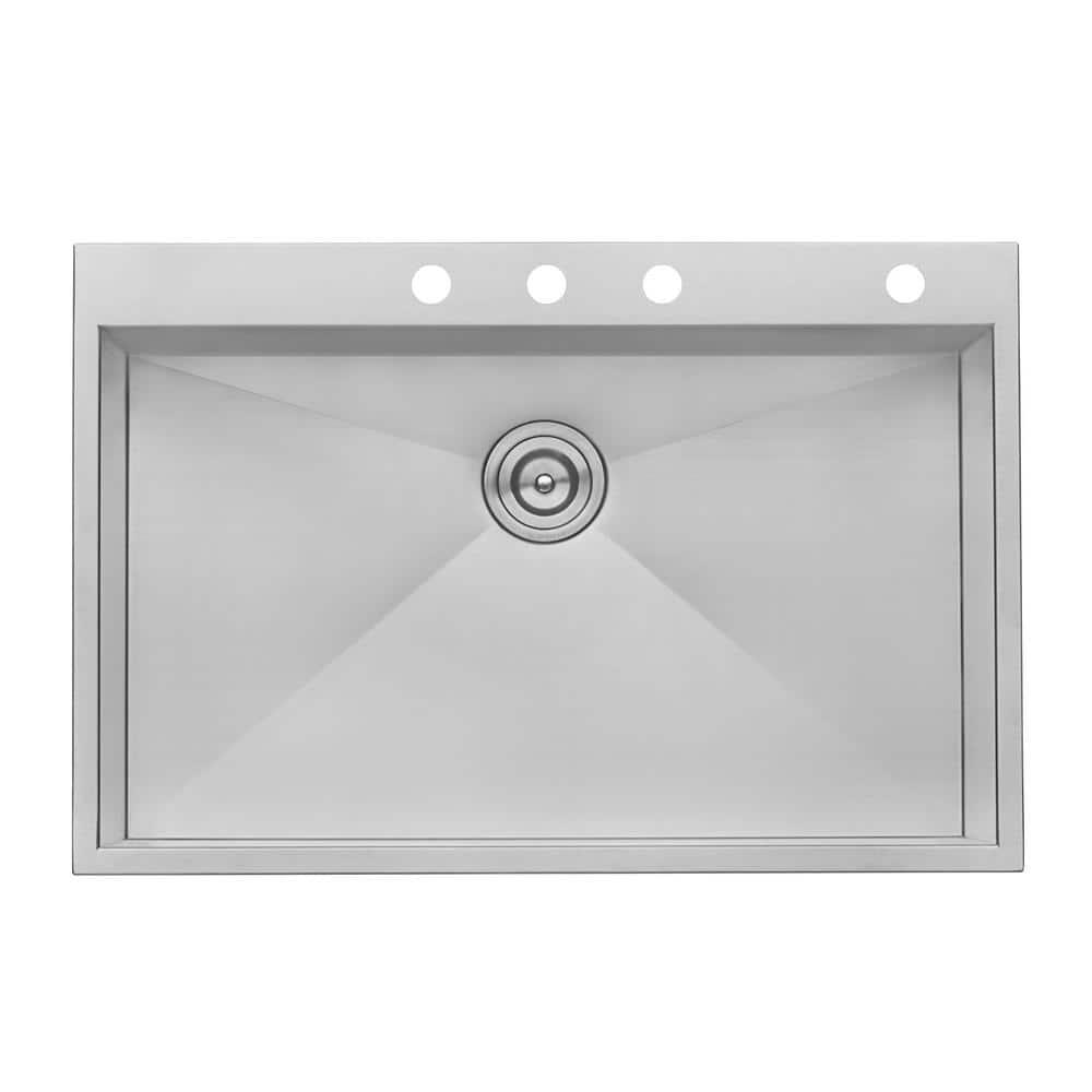 Ruvati 33 x 22 inch Drop-in Topmount Zero Radius Stainless Steel Kitchen Sink Single Bowl - 4 holes