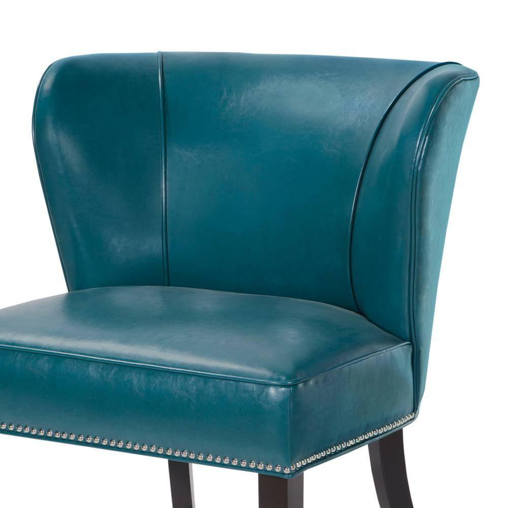 Hilton Concave Back Armless Chair - Peacock Blue: Faux Leather Upholstery, Contemporary Style, Wood Legs