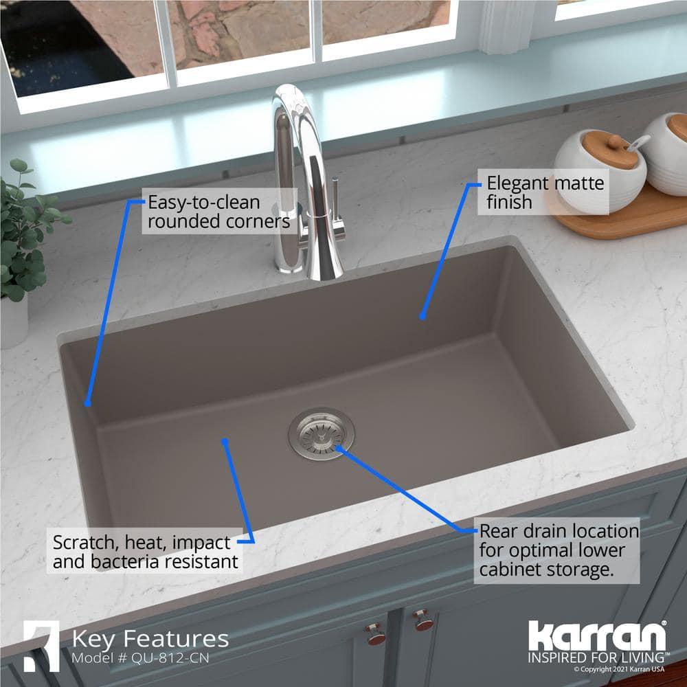 Karran Quartz 32-1/4'' X 19-1/4'' Large Single Bowl Undermount Kitchen Sink