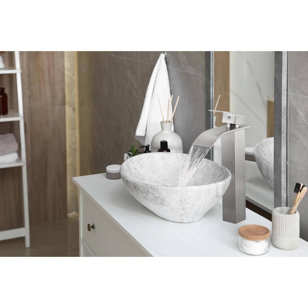 Qomolangma Vessel Sinks Waterfall Bathroom Sink Faucet, Tall Single Handle Bathroom Sink Faucets, Brushed Nickel Bathroom Faucet Suitable for 1 Hole, Staniless Steel Rv Lavatory Vanity Faucet