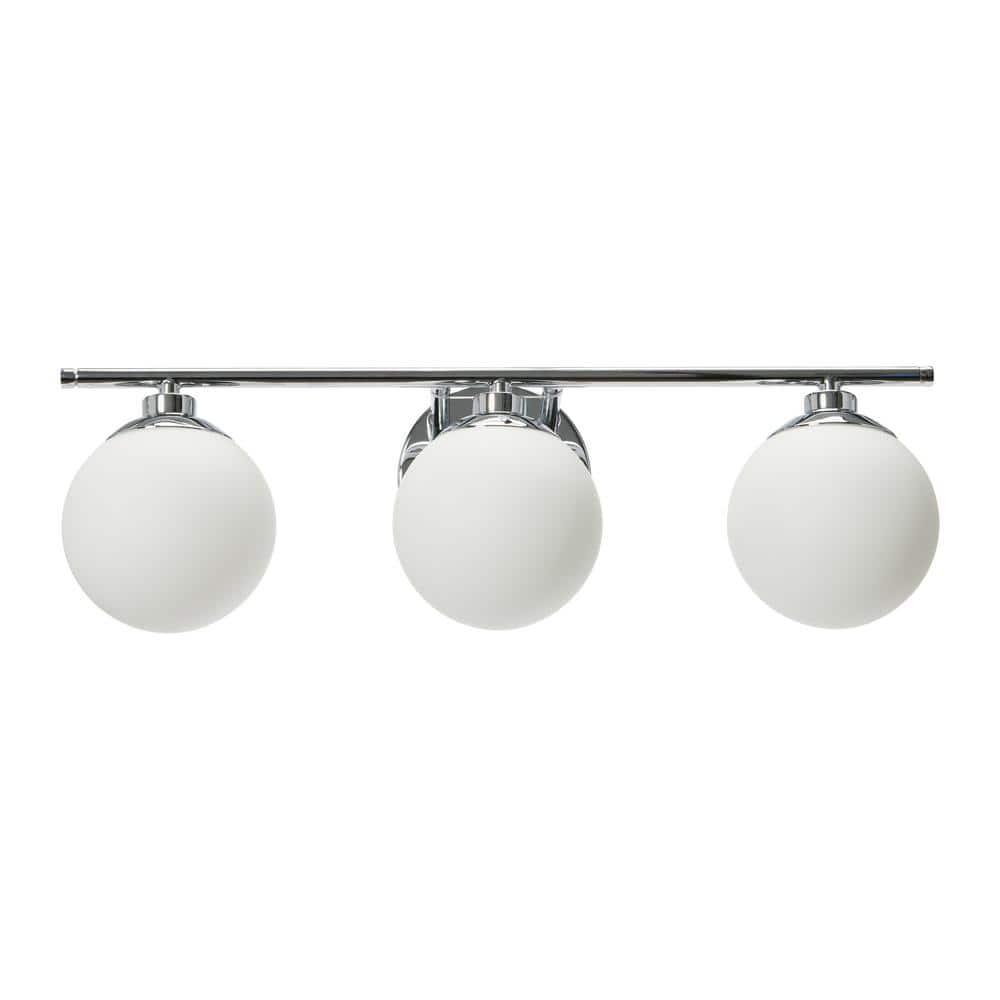 Robert Stevenson Lighting Lorne Metal and Frosted Glass 3-Light Vanity Light Chrome: ETL Listed, Modern Wall Fixture
