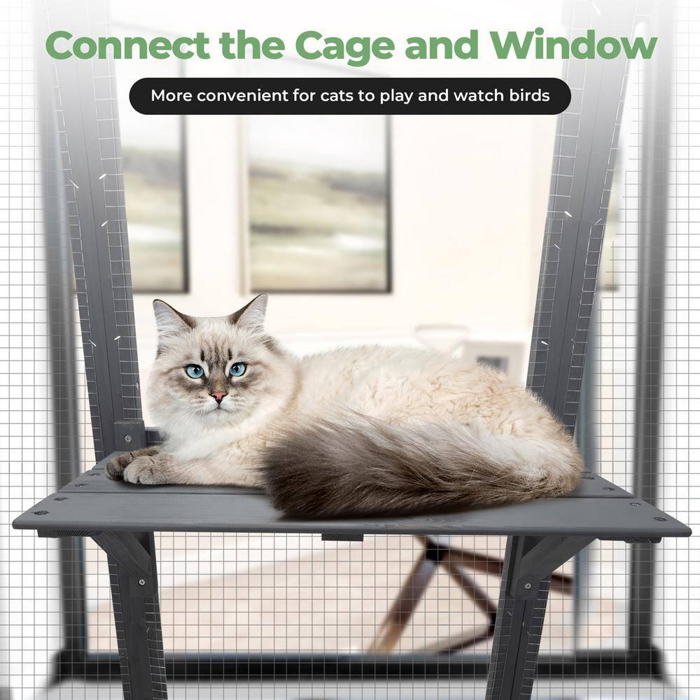 COZIWOW Large Catio Outdoor Cat Enclosure, 70" Spacious Cat House with Perches and Condos with Waterproof Roof, 7 Platforms, and 2 Resting Box, Grey