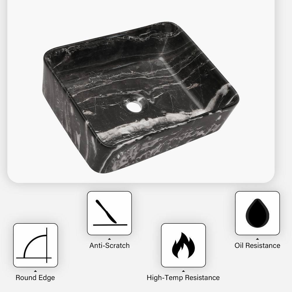 COUOKO COUOKO 19''L x 15"W Black Marble Ceramic Rectangular Vessel Bathroom Sink C-VSF1915-M