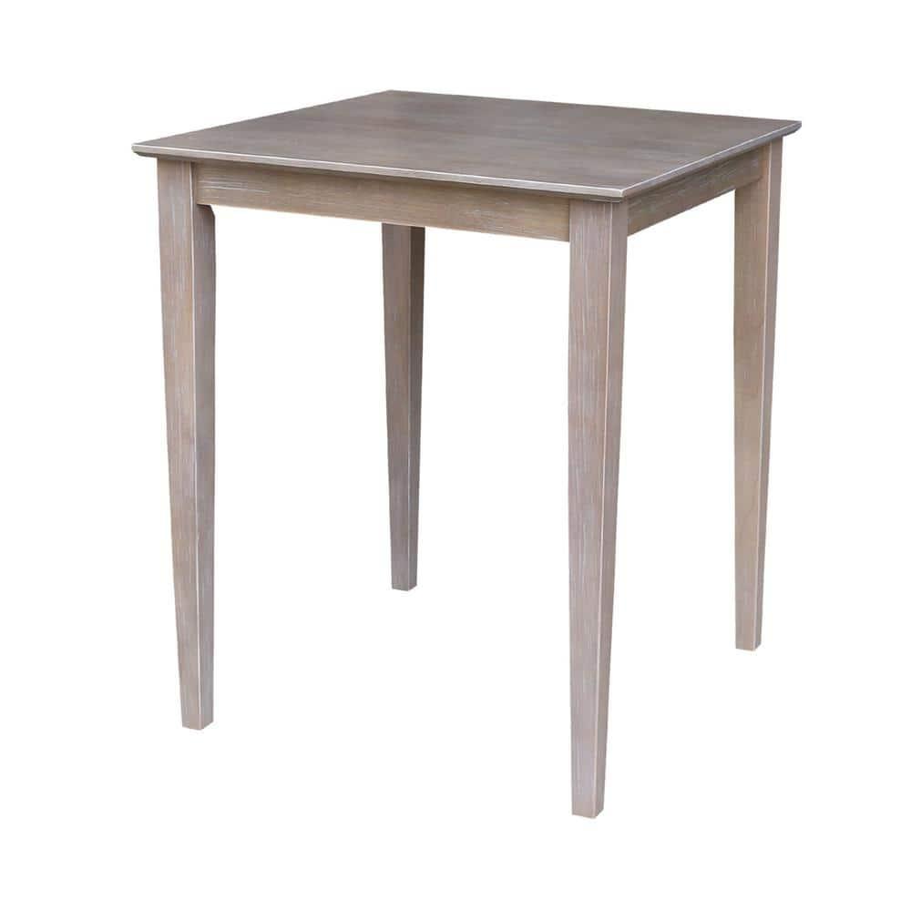 Solid Wood 30" X 30" Counter Height Table Washed Gray Taupe - International Concepts: Parawood, Square, Pedestal Base