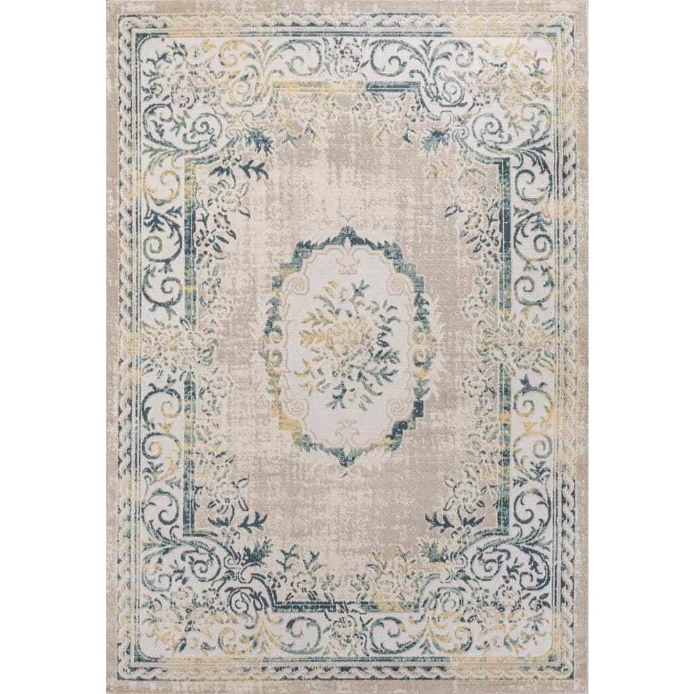 JONATHAN Y Rosalia Cottage Medallion Navy/Ivory 4 ft. x 6 ft. Area Rug