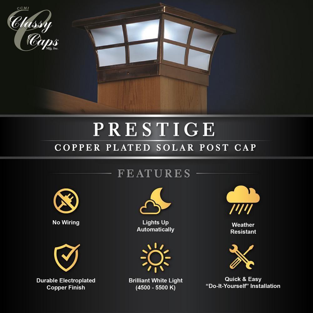 CLASSY CAPS MFG. Classy Caps 6x6 Copper Plated Prestige Solar Post Cap (Set of 2)