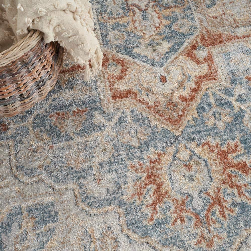 Nourison Astra Machine Washable Vintage Medallion Indoor Rug Denim Multi 6'7" x 9'