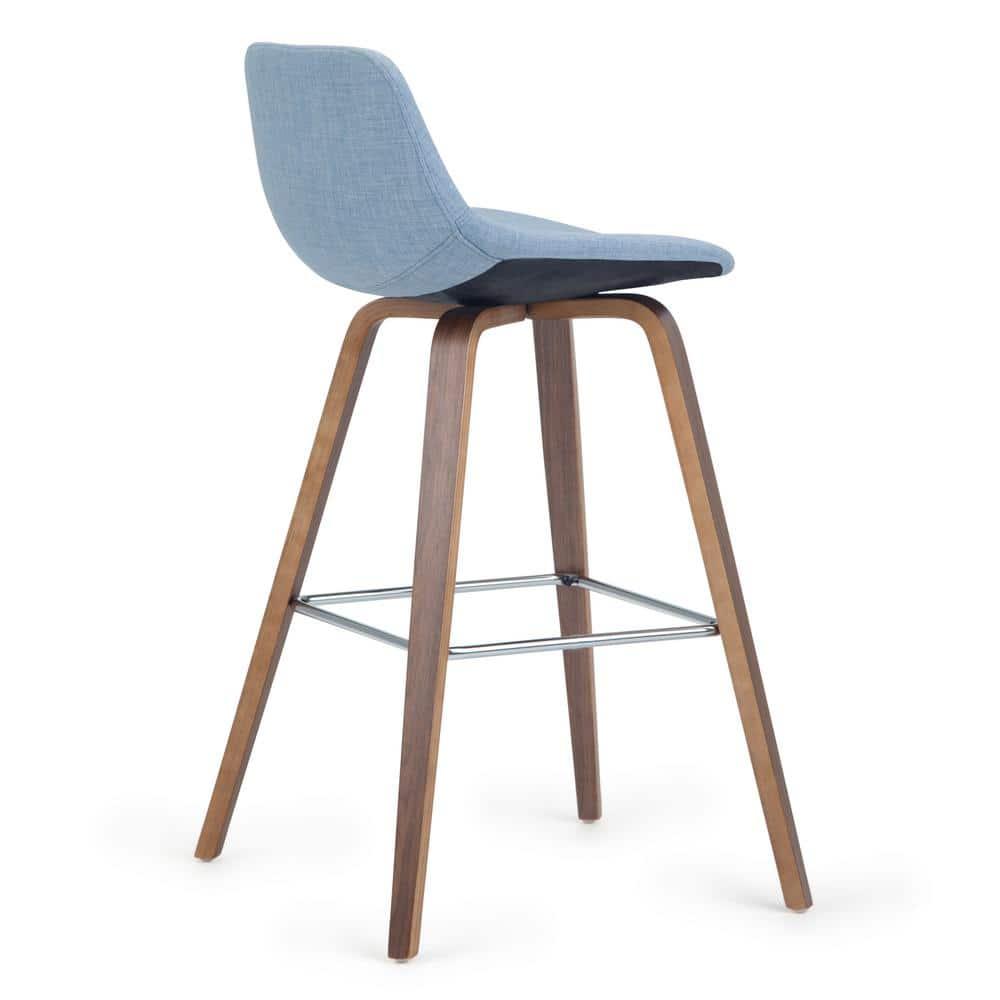 Simpli Home Randolph Upholstered Bentwood Mid-Century Modern Bar & Counter Stool with Chrome Footrest (Set of 2)