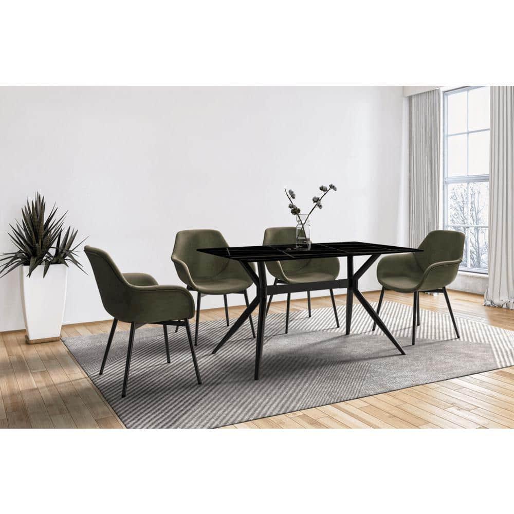 Kaison Modern Dining Table with Sintered Stone Top and Stainless Steel Base