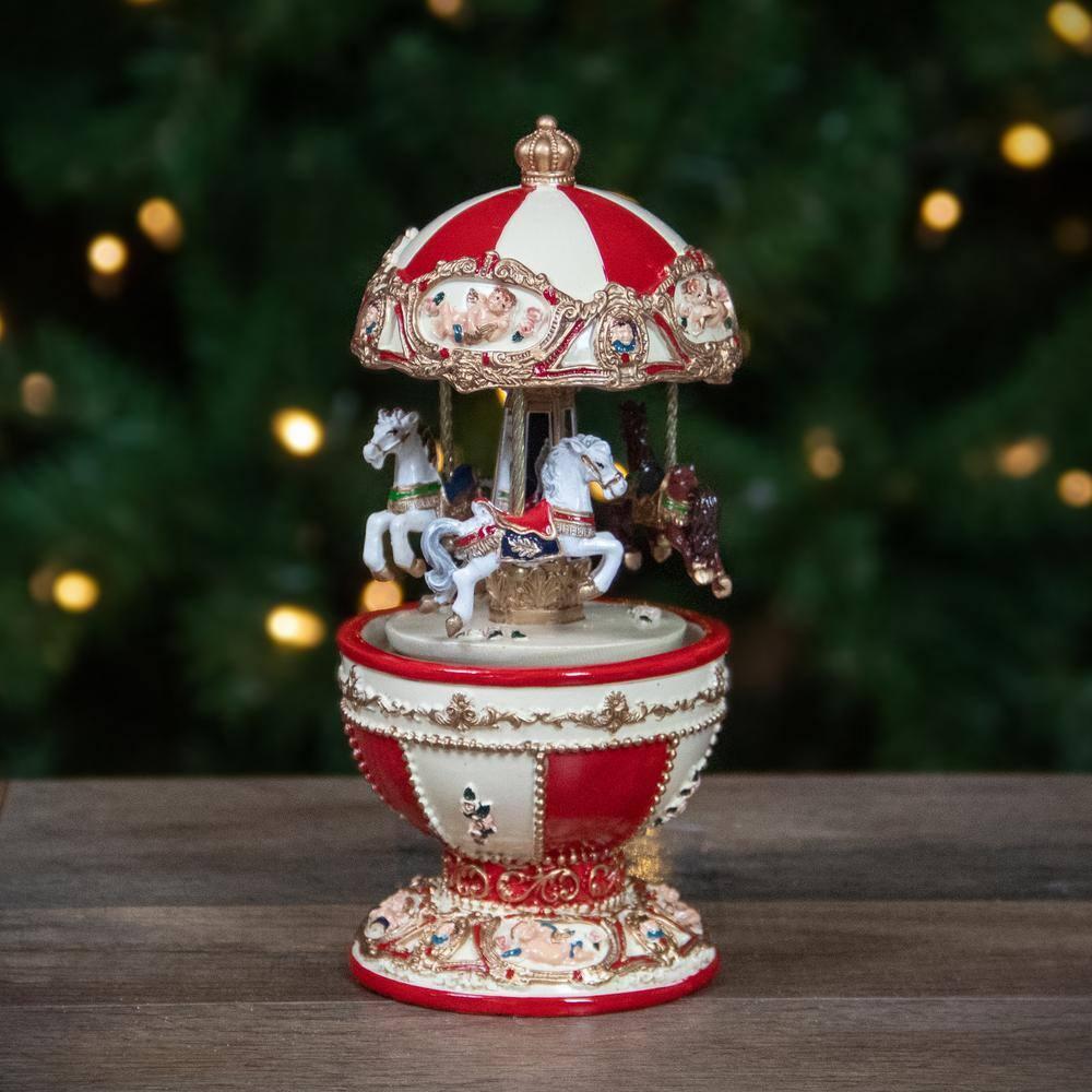 7.25" Animated and Musical Horses and Cupids Carousel