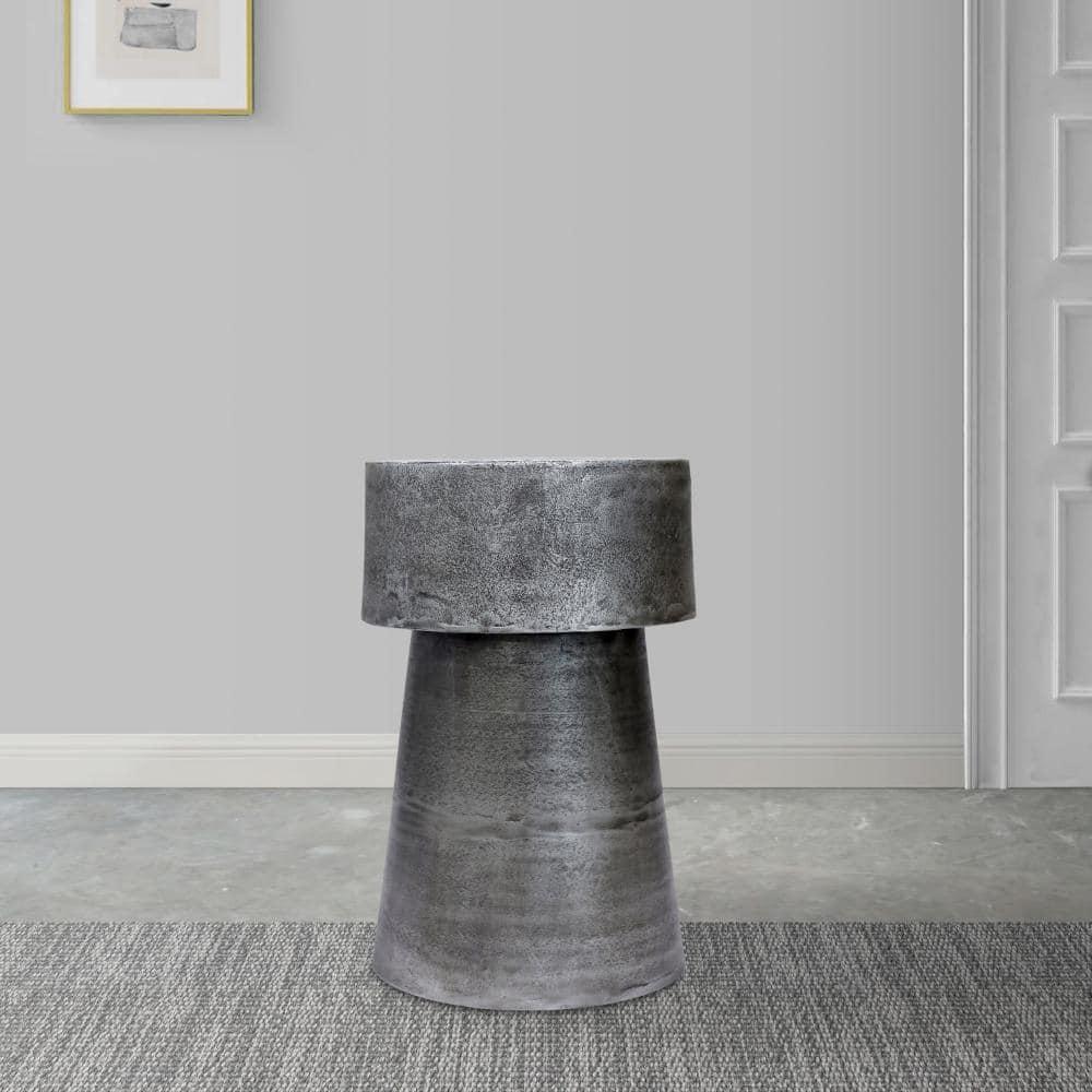 17 Stories Vintage Accent Side Table, 15.5 Inch Round, Antique Silver Cast Aluminum Drum Base
