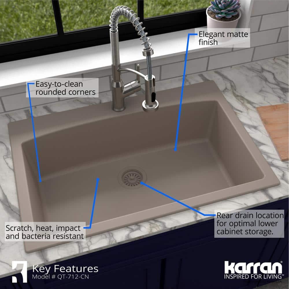 Karran Karran Drop-in Quartz Composite 33'' X 22'' 1-Hole Single Bowl Kitchen Sink QT-712-CN