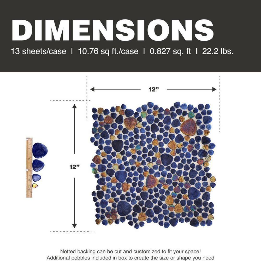 Glass Tile Love 12x12 Pebble Mosaic 10.76 sqft/case, Ideal for Kitchen Backsplash Bathroom Pool Tile
