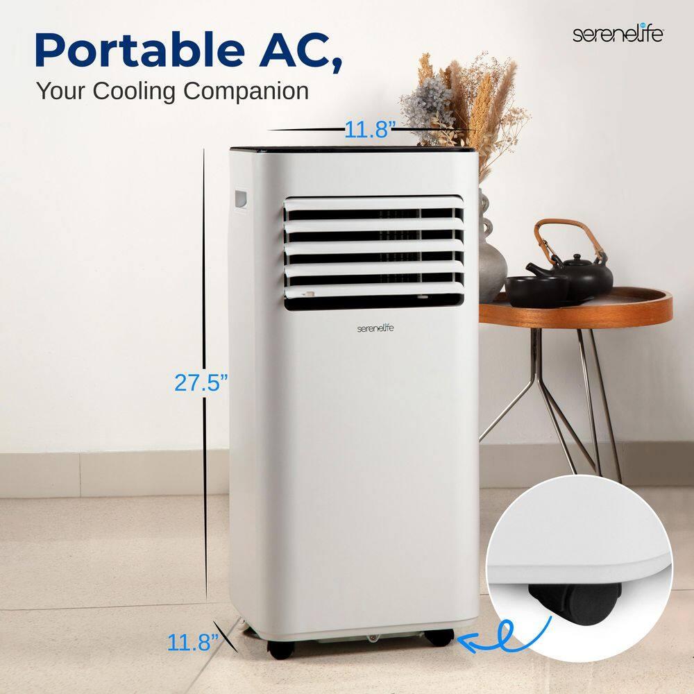 SereneLife Serenelife 8000 BTU Portable Air Conditioner - 3-In-1 Compact Standing Air Conditioner For Room Up To 300 Sq. Ft. - Floor AC Unit With Remote Control - Universal Casters, Window Mount Kit