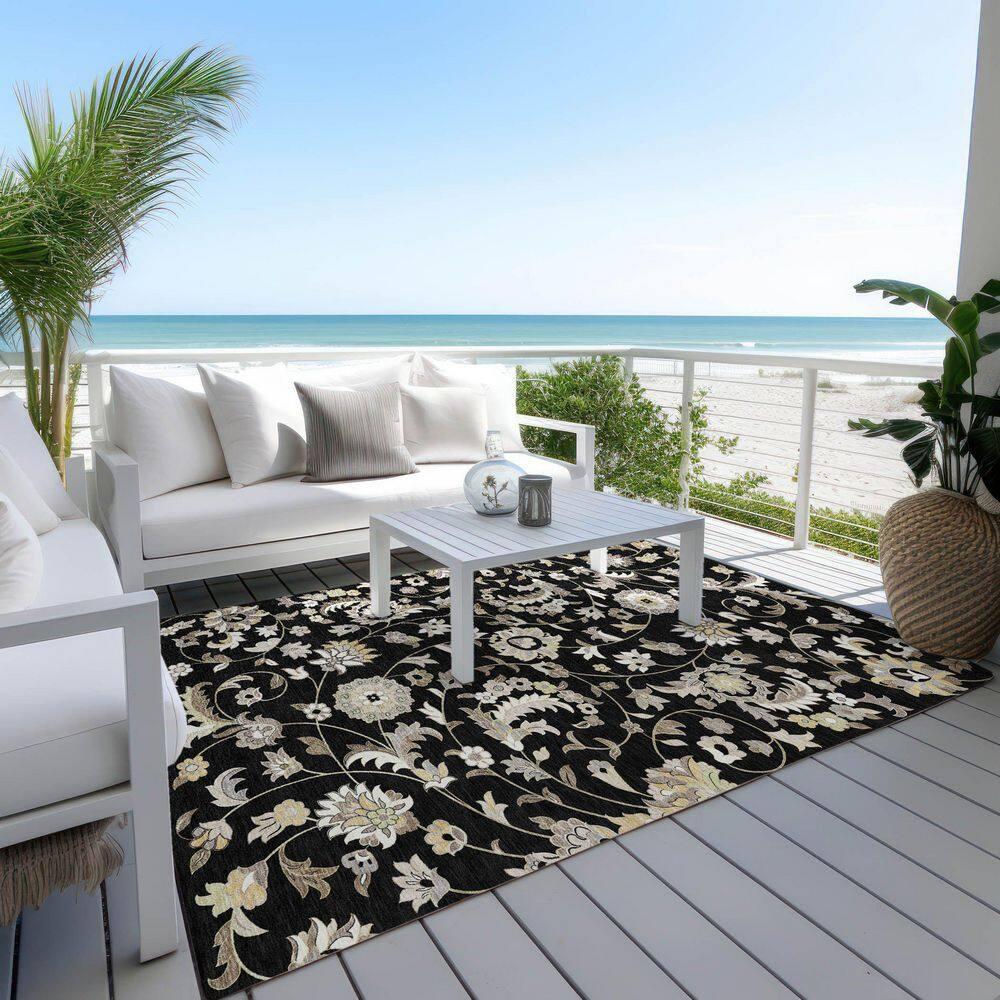 Addison Rugs Chantille Indoor/Outdoor Transitional Geometric, Abstract Black Washable Rectangle Rug, 2'6" x 3'10"