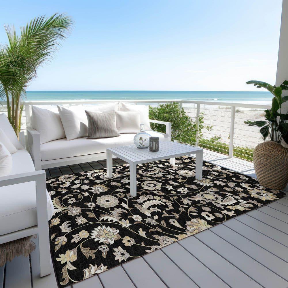 Addison Rugs Chantille Indoor/Outdoor Transitional Geometric, Abstract Black Washable Rectangle Rug, 3' x 5'