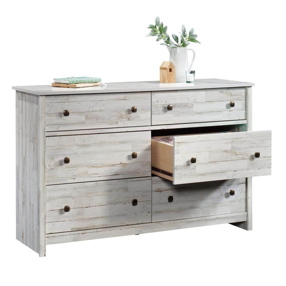 River Ranch 6 Drawer Dresser White Plank - Sauder: Modern Storage Solution for Adult Bedroom