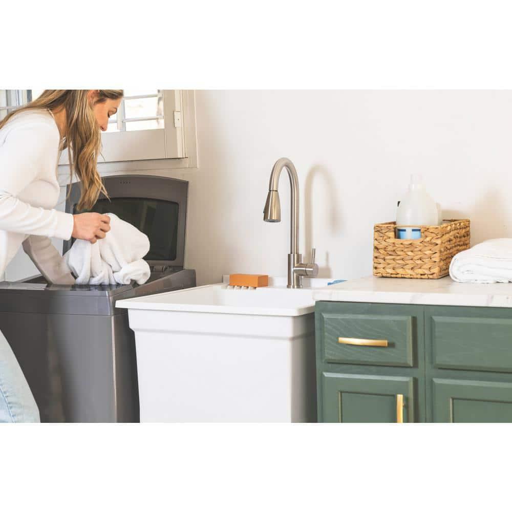 UTILITYSINKS Plastic 24" Freestanding Compact Utility Tub Sink for Workshop, Laundry Room, Garage, Greenhouse & Pet Wash Station, White