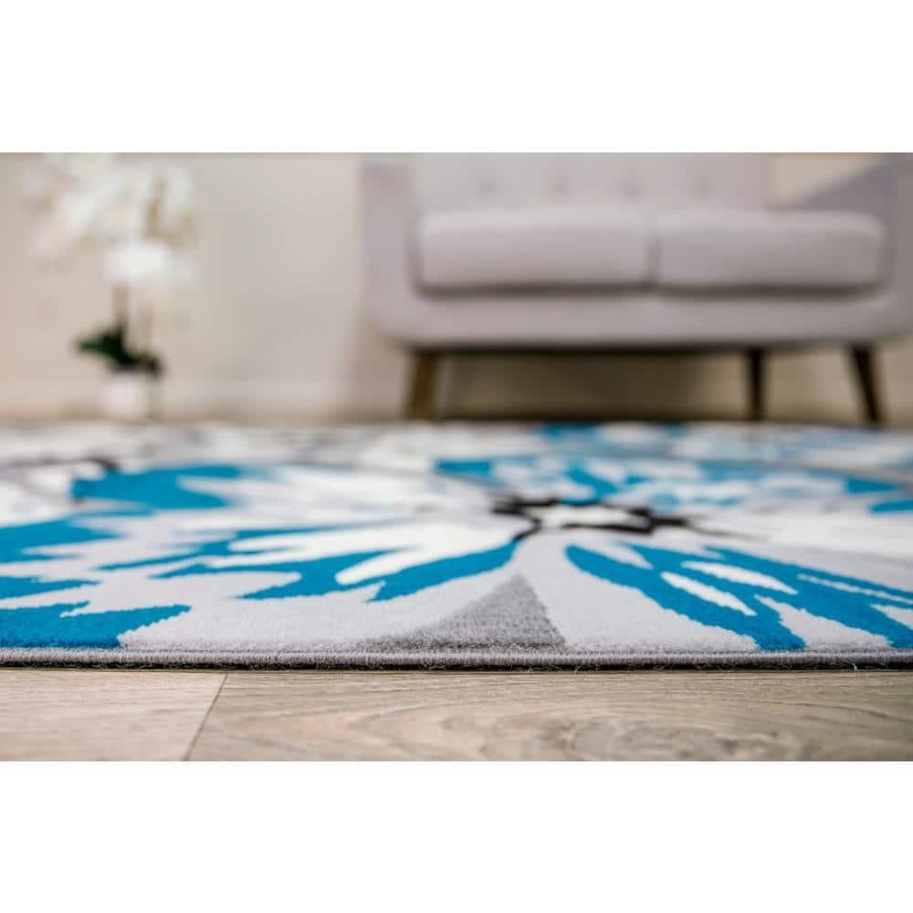 World Rug Gallery Modern Floral Design Blue 2' x 10' Runner Rug
