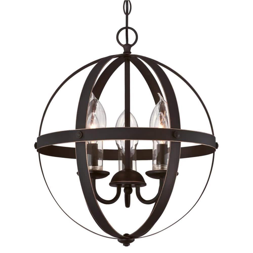 3 Light Chandelier & Clear Glass Candle Covers, Oil Rubbed Bronze & Highlights