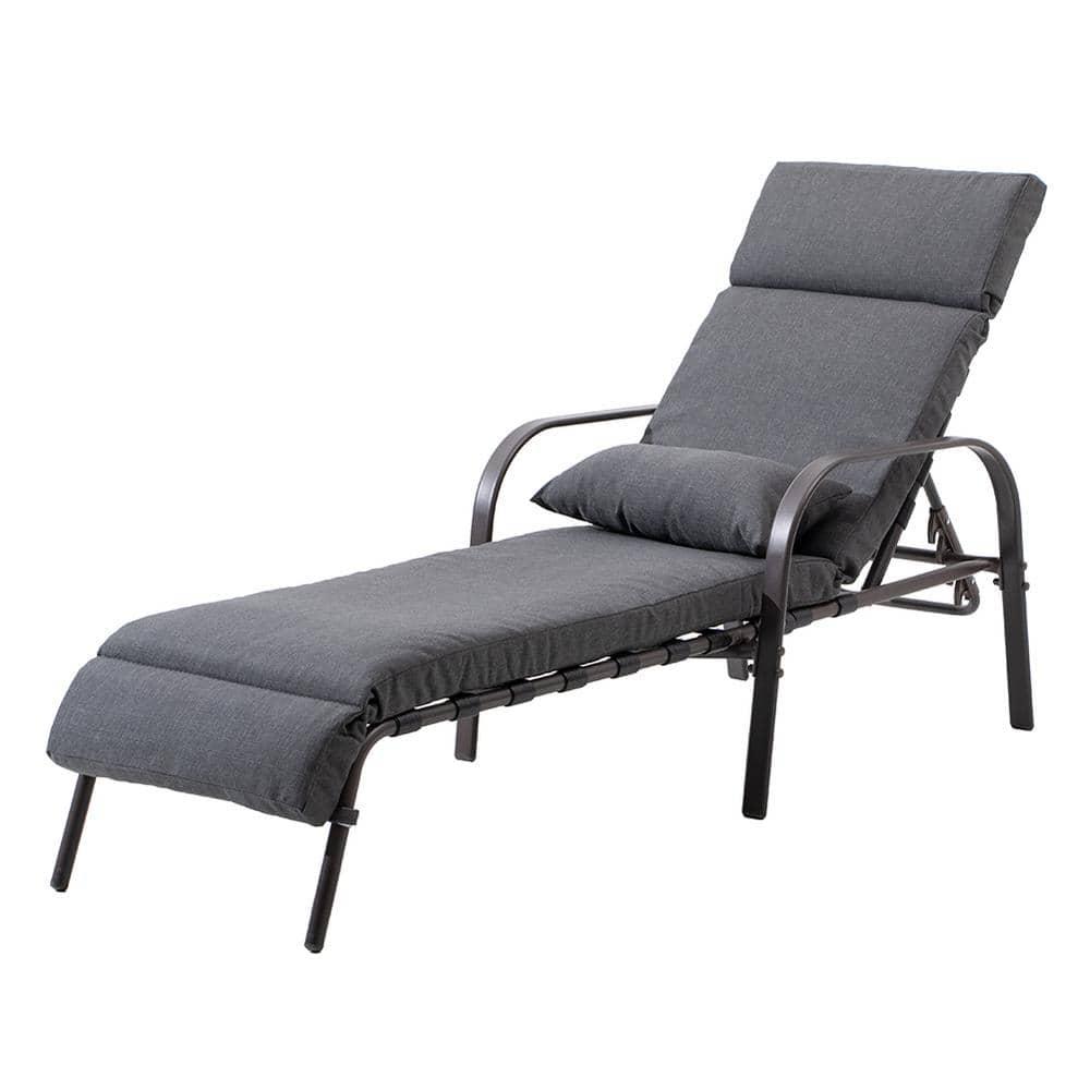 Crestlive Products Outdoor Recliner Adjustable Chaise Lounge Chair with Cushion & Pillow Dark Gray