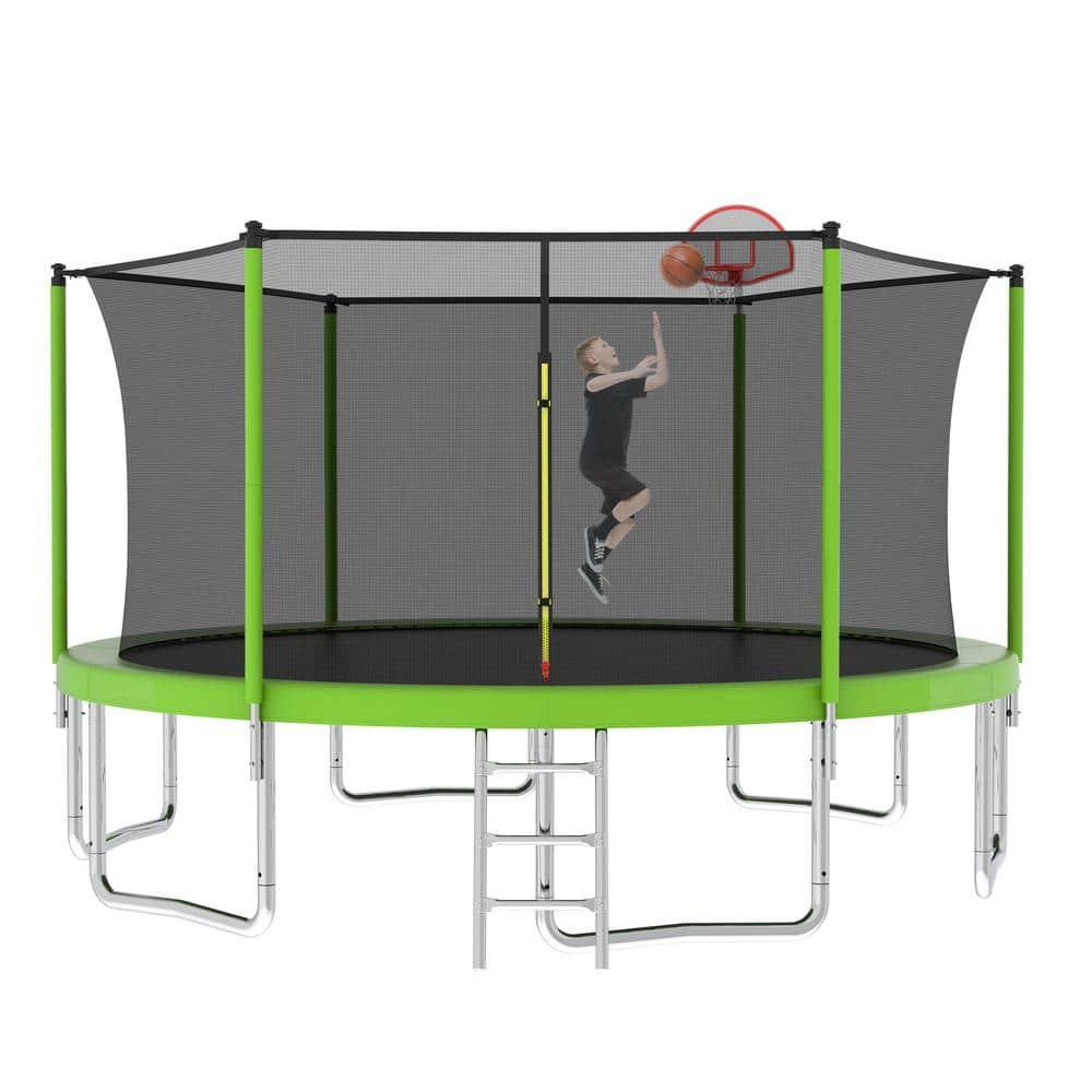 14 FT Green Outdoor Trampoline with Safety Enclosure Net