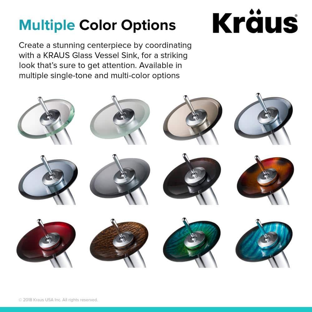 KRAUS Tall Waterfall Bathroom Faucet for Vessel Sink with Frosted Glass Disk and Pop-Up Drain, Satin Nickel Finish