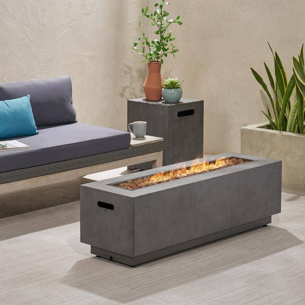 Noble House Wellington Rectangular Fire Pit with Tank Holder in Concrete
