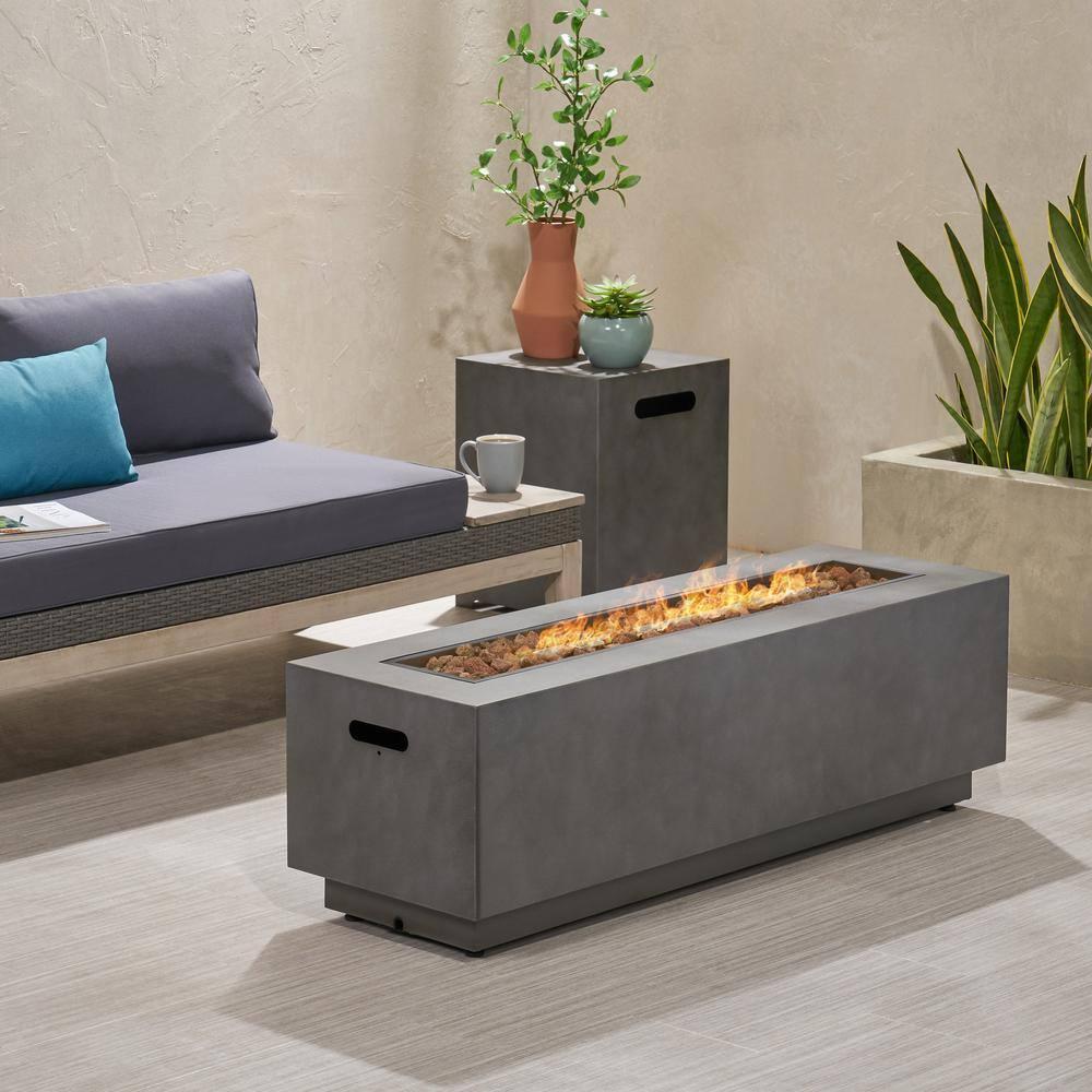 Noble House Wellington Rectangular Fire Pit with Tank Holder in Concrete