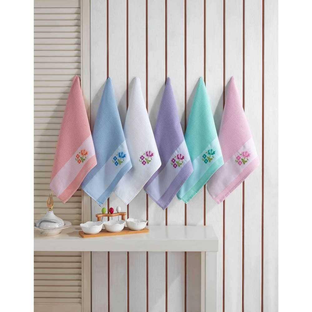 KAFTHAN Premium Floral Cotton Kitchen Towel & Dishcloth Set (28”x18”, 6pk) , Multicolor Jacquard, Soft, Absorbent, Durable, 100% Turkish Cotton