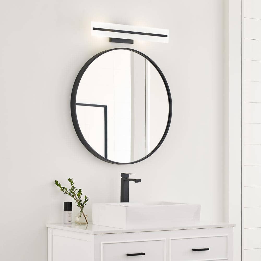 Midnight Black Steel 24" Bath Vanity Light with Satin Etched Glass Shades