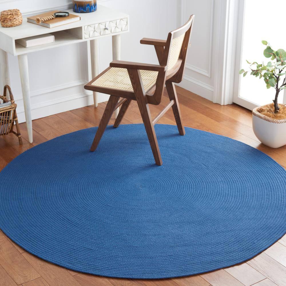 Braided BRD402 Hand Woven Area Rug - Blue - 3' round - Safavieh.