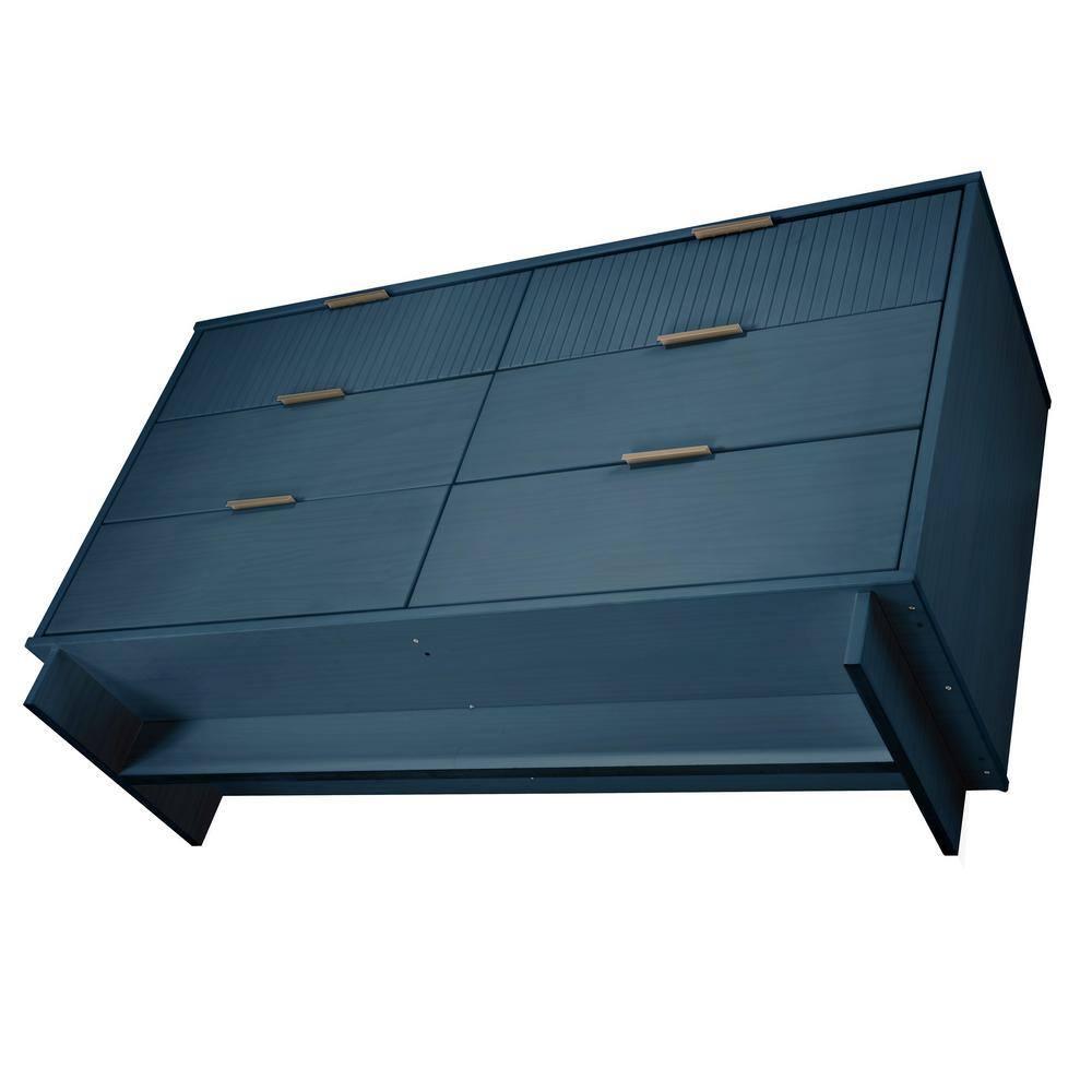 Granville Modern 6 Drawer Double Wide Dresser Midnight Blue - Manhattan Comfort: UV Painted, Soft Close, Wood Frame