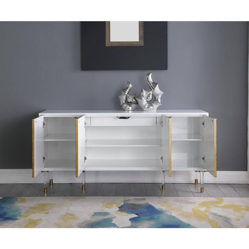 Best Master Furniture Dragos Modern Wood Sideboard with Bronze Ripples in White