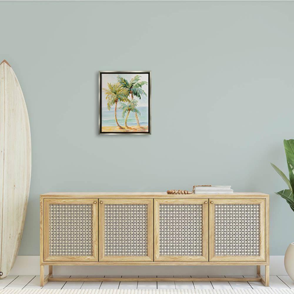Stupell Industries Tropical Palm Trees on Coastal Beach Sand Gray Floater Framed Canvas Wall Art, 16 x 20