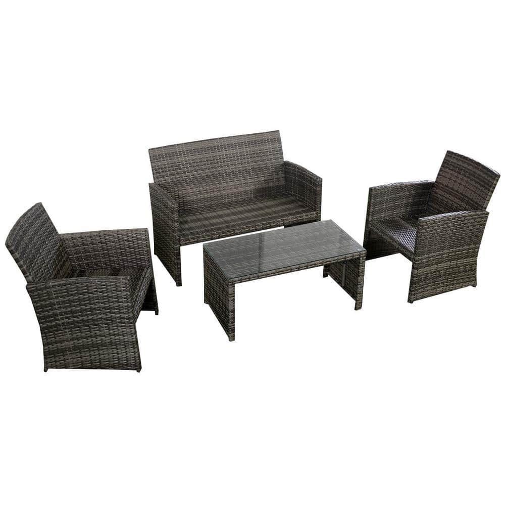 Costway 4PCS Rattan Patio Furniture Set Garden  Sofa Cushioned Seat Mix Gray Wicker