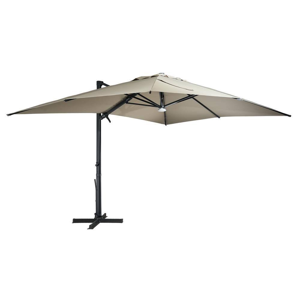 10x13 ft. 360° Rotation Square Cantilever Patio Umbrella with Bluetooth Speaker and LED Light in Taupe