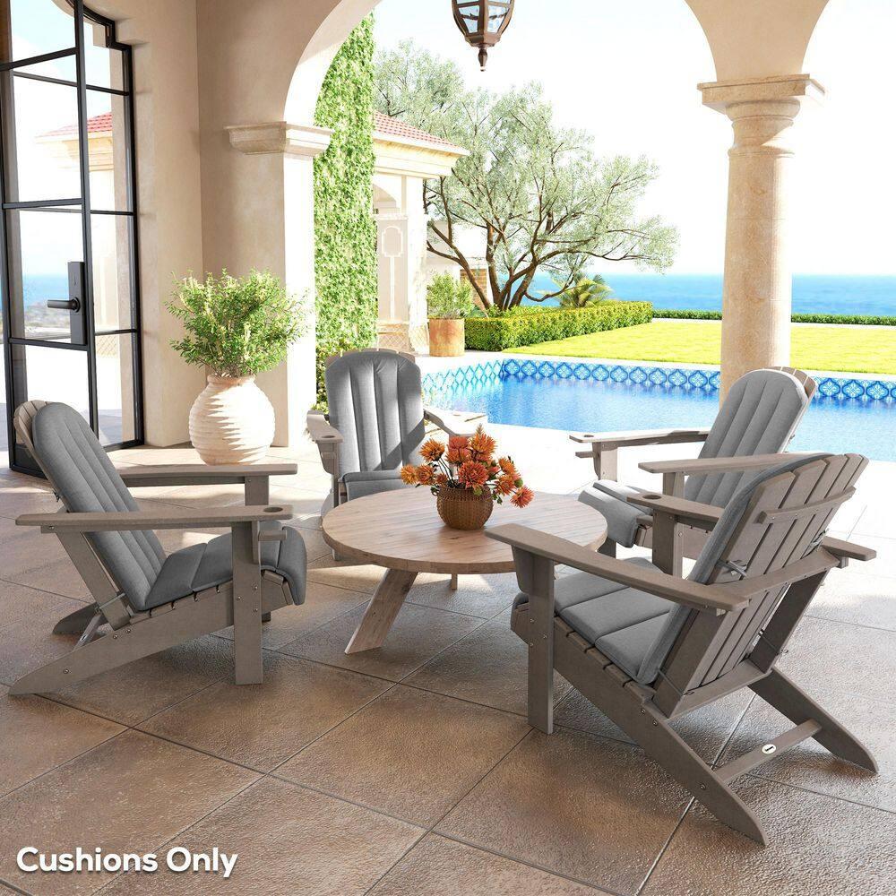 Outsunny Set of 4 Adirondack Chair Cushion, High Back Outdoor Chair Cushions with Ties, Gray